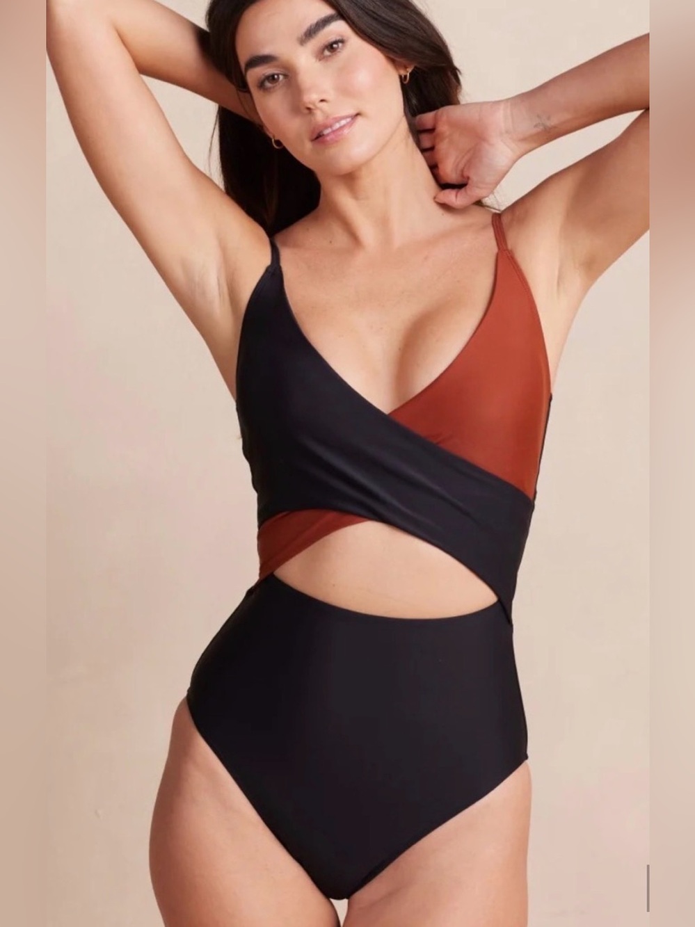 Summersalt Women's Two-Tone Wrap Cutout One-Piece Swimsuit - amber & sea urchin
